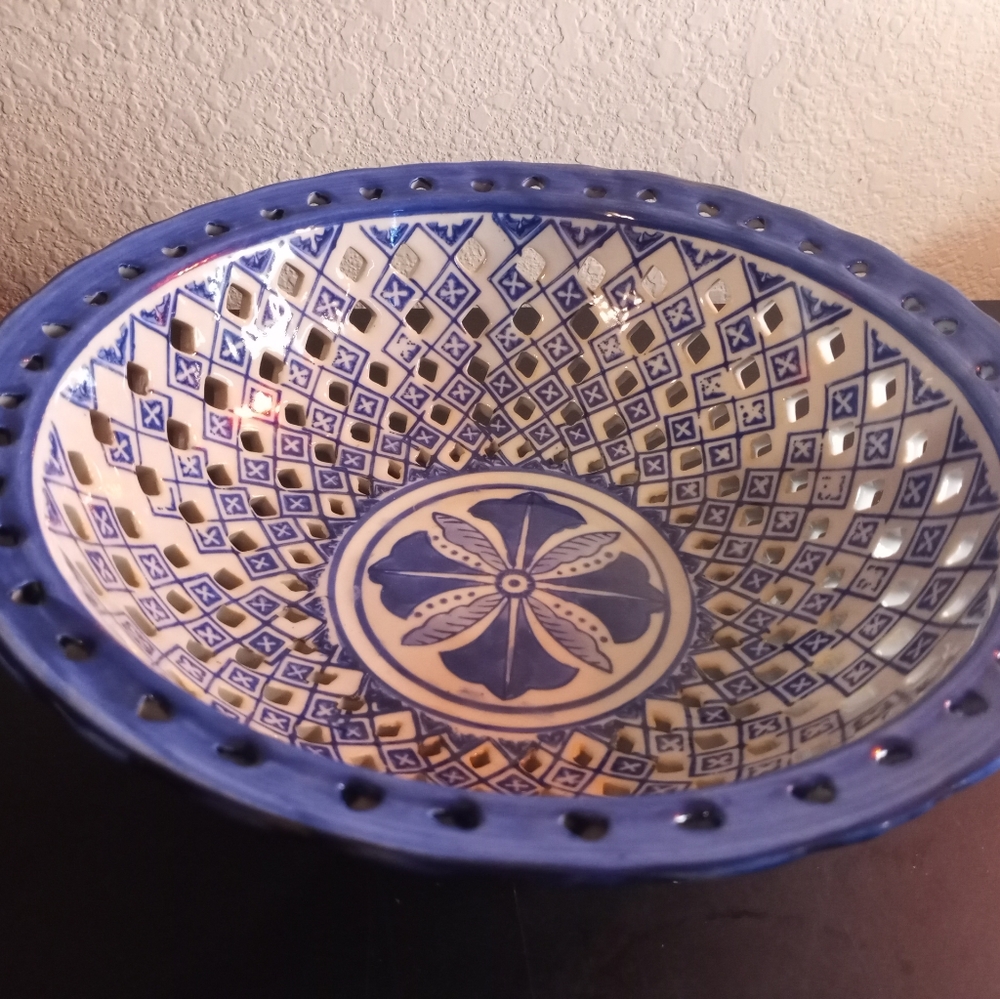 Wisteria Blue & White 10" Reticulated Porcelain Bowl